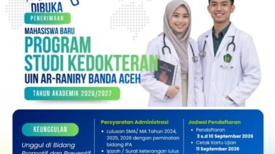 Pendaftaran Prodi Kedokteran UIN Ar-Raniry Dibuka 3–10 September, Cek Syaratnya