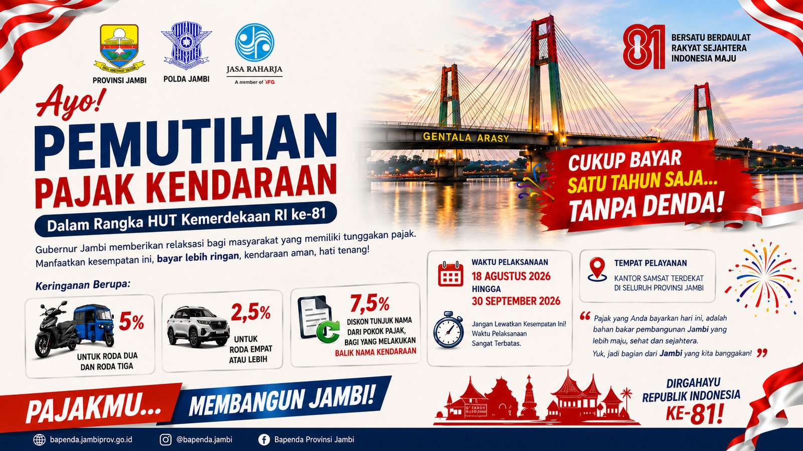 Informasi resmi program pemutihan pajak kendaraan Provinsi Jambi hingga 30 September 2026