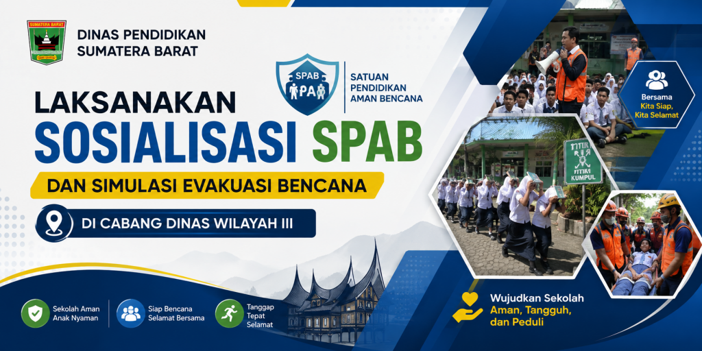 Ilustrasi resmi Dinas Pendidikan Sumatera Barat tentang sekolah aman dan simulasi evakuasi bencana